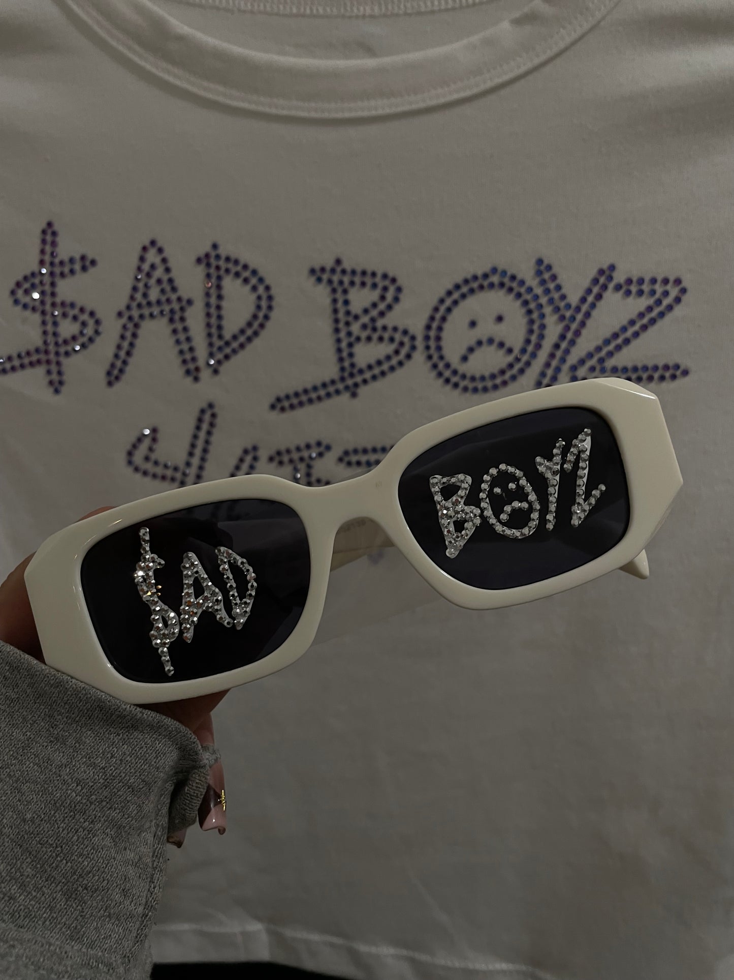 White SB Rhinestone Sunglasses