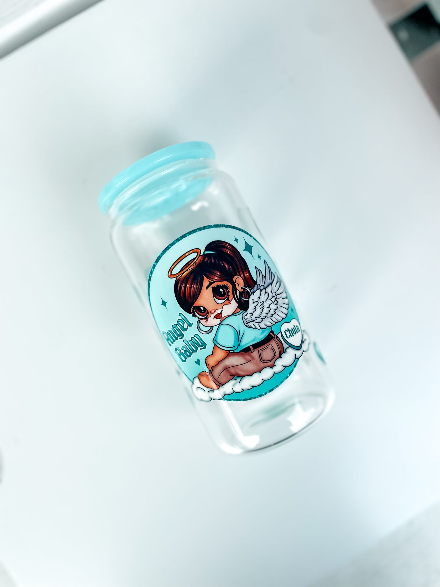 Vaso de cristal en lata para bebé Ángel