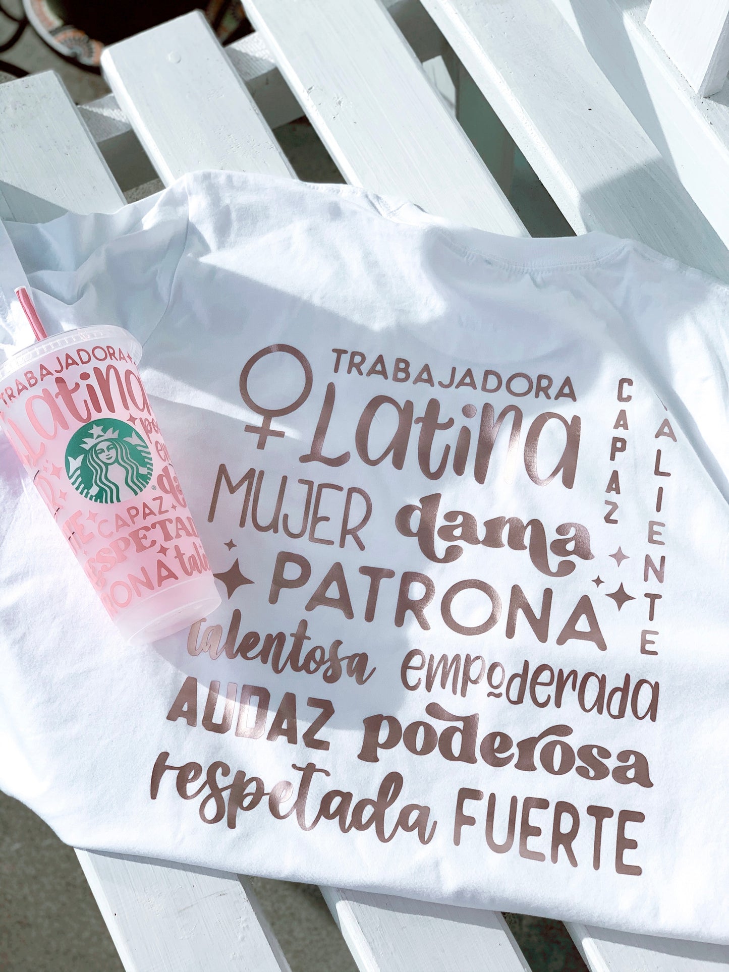 La Jefa White and Rose Gold Shirt