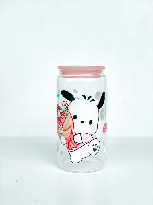 Spring White Dog Glass Cup