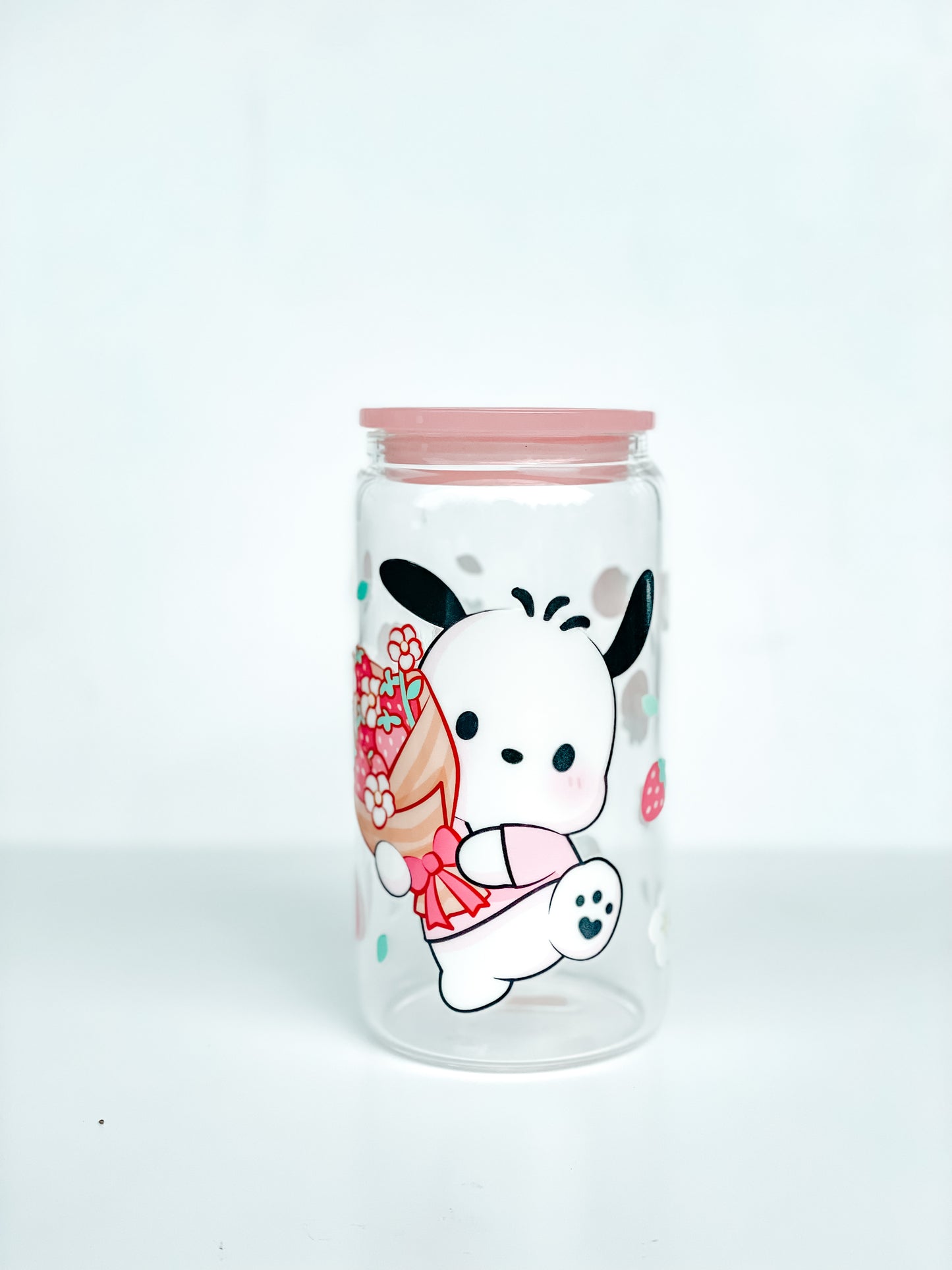 Spring White Dog Glass Cup