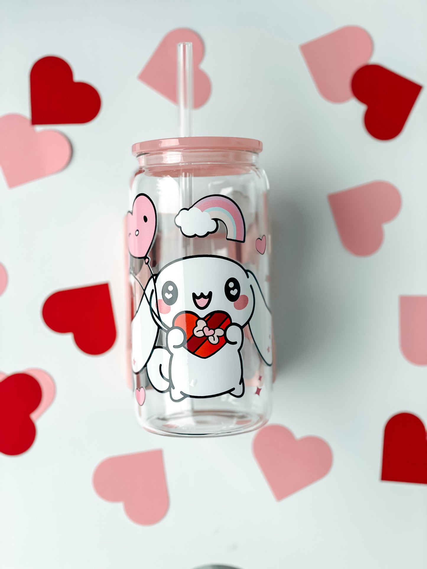 White Puppy Valentines Glass Cup