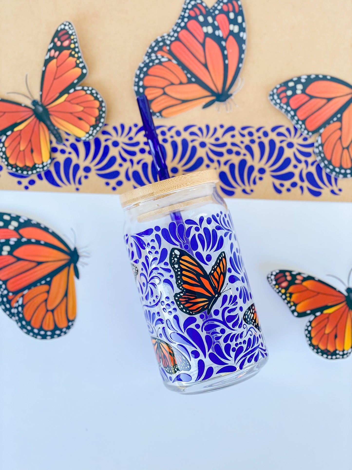 Mariposa Talavera Azul Glass Cup