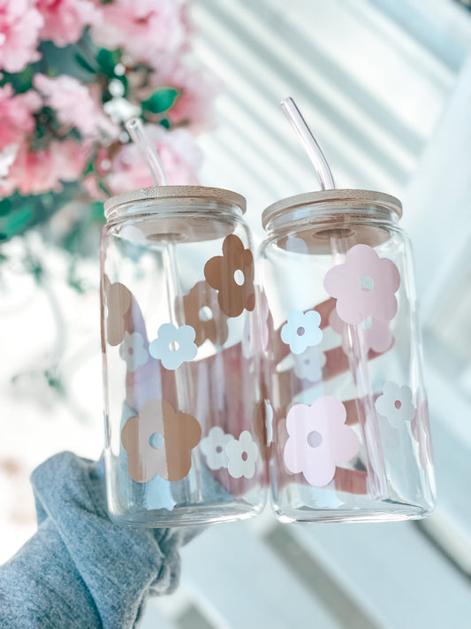 Retro Flower Glass Can Cup