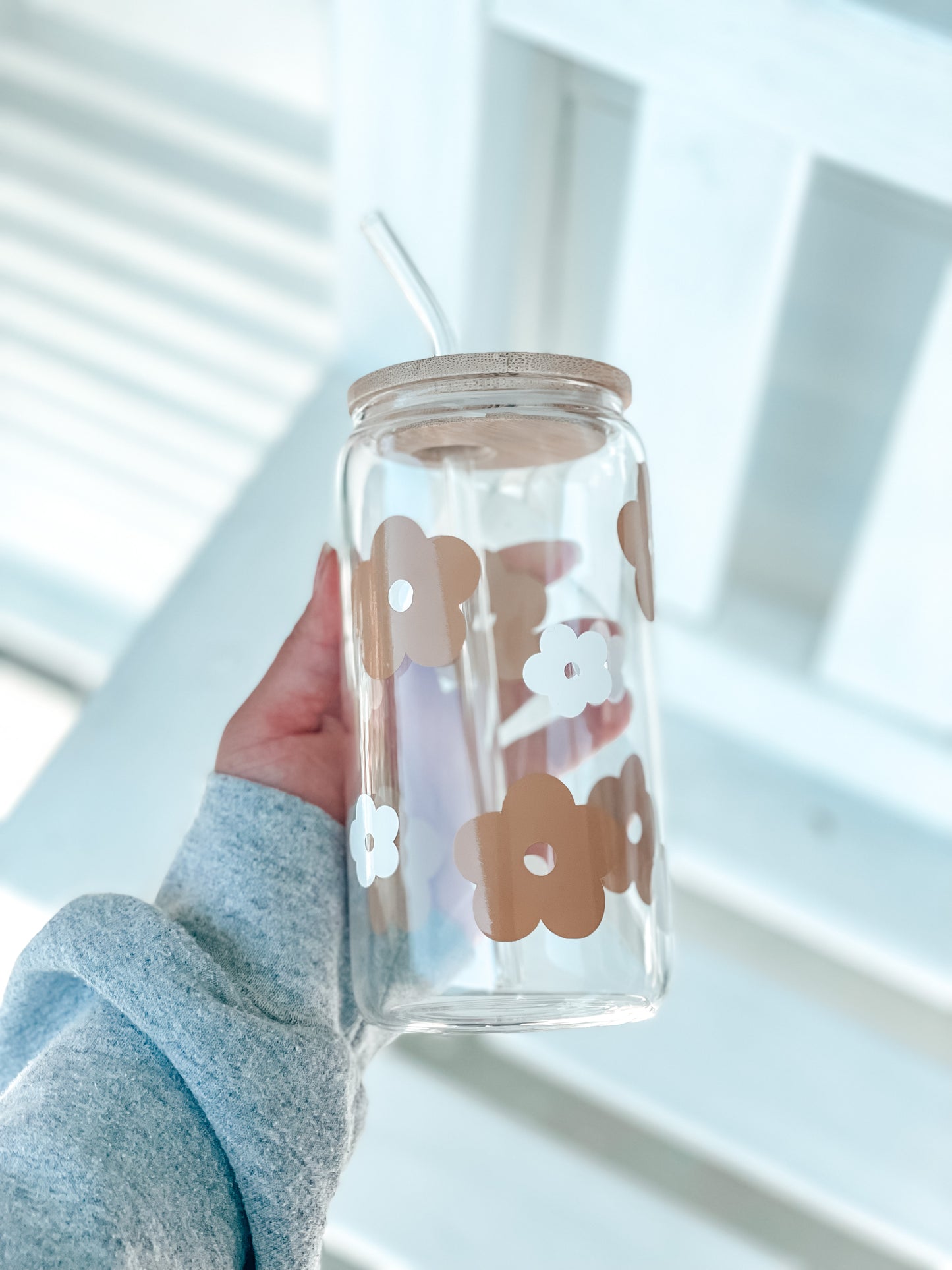 Retro Flower Glass Can Cup
