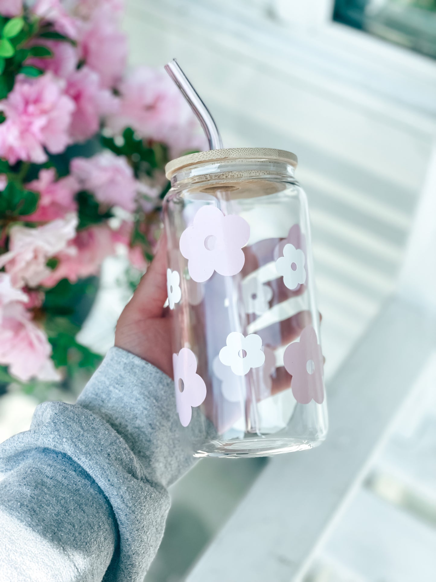 Retro Flower Glass Can Cup