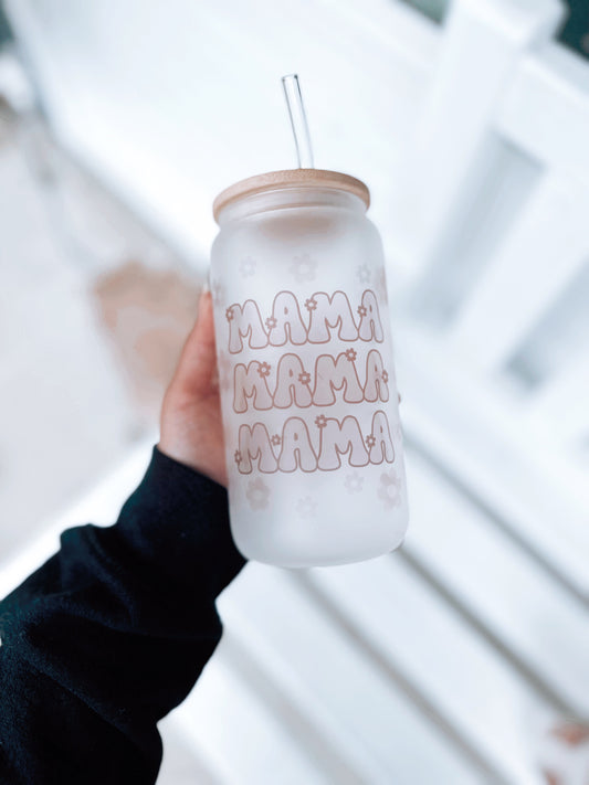Mama Flower Frosted Glass Cup