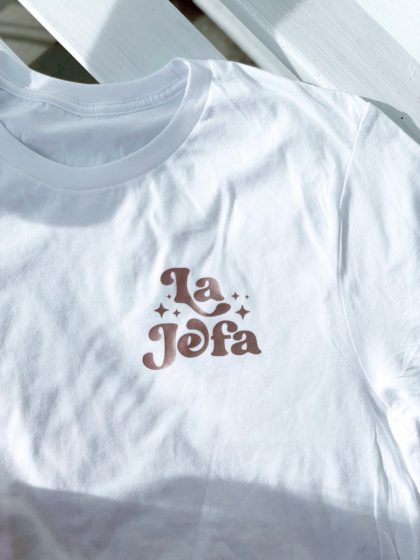 La Jefa White and Rose Gold Shirt